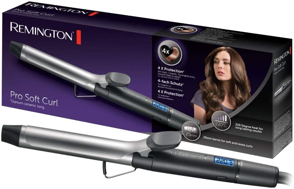 Remington Lockenstab [25mm] Pro Soft Curl Digital (4-facher Schutz, antistatische Keramik-Turmalin-B