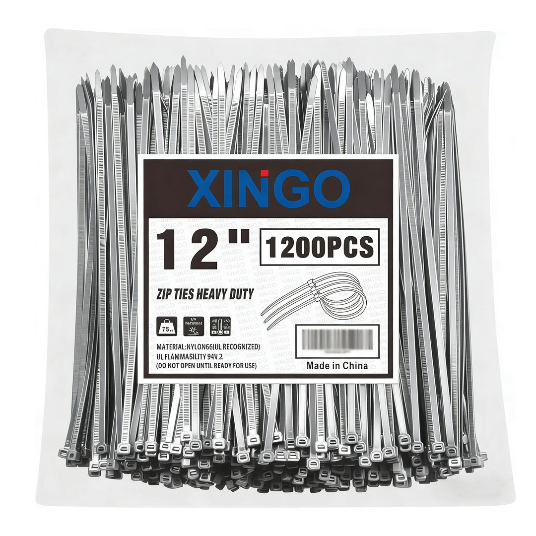 XINGO 30,5 cm silberne Kabelbinder, 1200 Stück, 34 kg, ultrastarke Zugfestigkeit, UV-beständige Kabe
