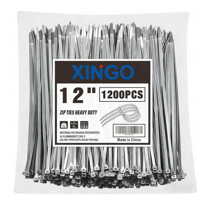 XINGO 30,5 cm silberne Kabelbinder, 1200 Stück, 34 kg, ultrastarke Zugfestigkeit, UV-beständige Kabe
