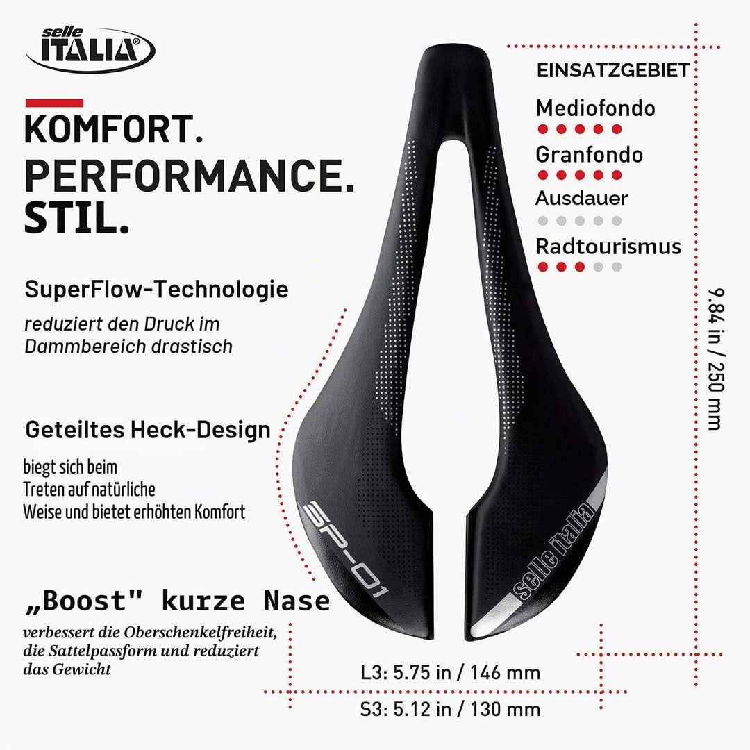 Selle Italia Unisex – Erwachsene Sp01 Boost Tm Superflow Sattel S Schwarz, S Schwarz