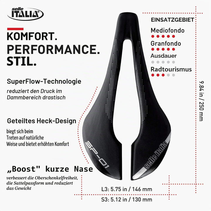 Selle Italia Unisex – Erwachsene Sp01 Boost Tm Superflow Sattel S Schwarz, S Schwarz
