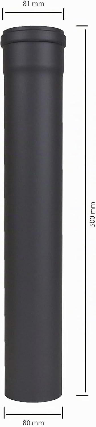 LANZZAS Pelletrohr Verlängerung 500 mm, im Durchmesser DN Ø 80 mm, in schwarz, Pelletrohr-, Ofenrohr