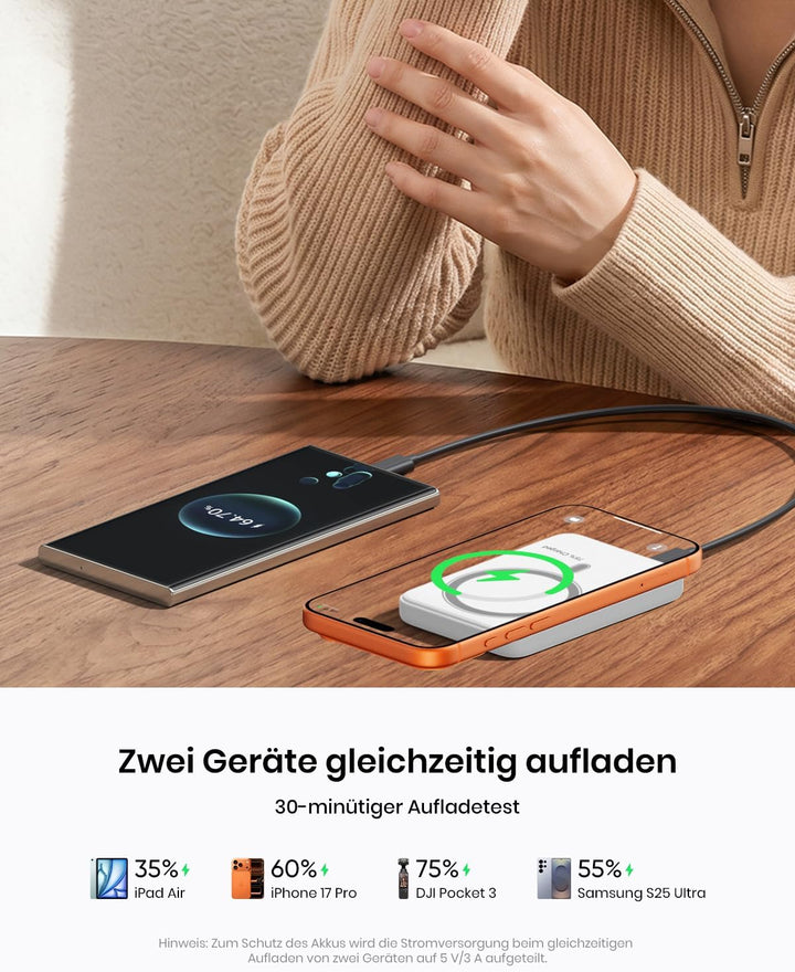 A ADDTOP Power Bank, 10000mAh Magnetische Powerbank, Kabelloses Tragbares Ladegerät mit USB-C EIN-/A