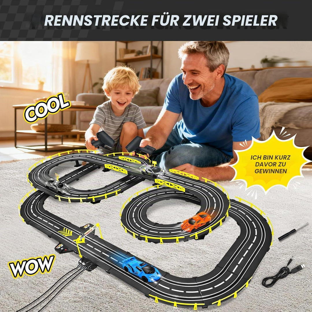 FORMIZON Elektrische Rennbahn Kinder, Doppelte Elektrische Rennstrecke Spielzeug mit 2 Handreglern,