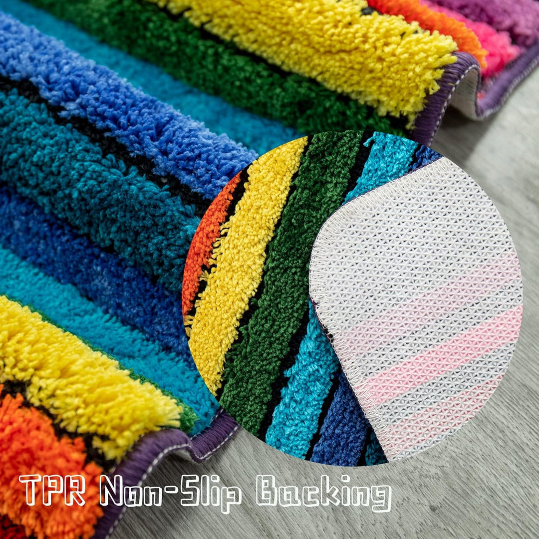 NIENLCIP Regenbogen-Badematte, Bunte Badezimmerteppiche, superweich und saugfähig, Mikrofaser-Plüsch