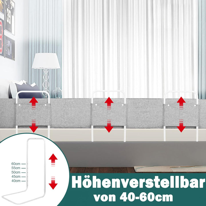 YUENFONG 200cm Bettgitter Bettschutzgitter Rausfallschutz für Kinder, Verformbar Kinderbettgitter Se