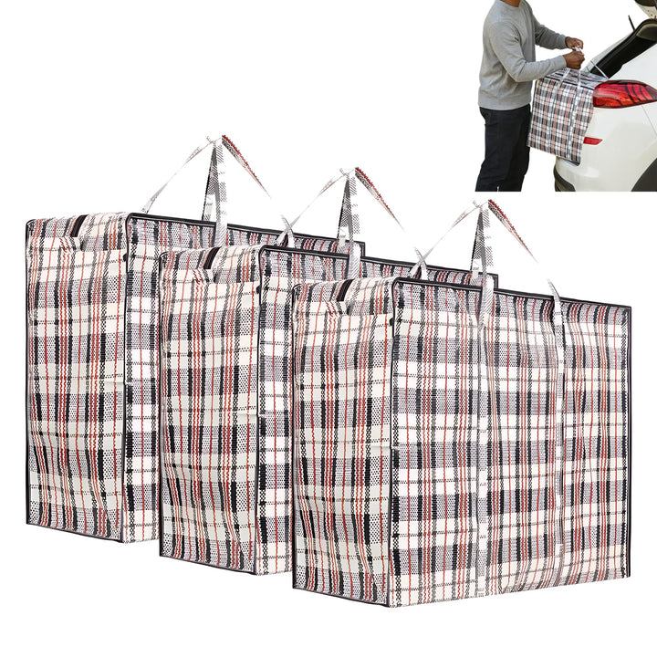 Jumbo Aufbewahrungstasche XXL 140L Kariert mit Reissverschluss – Verstautasche Bigbag PP-Gewebe Falt