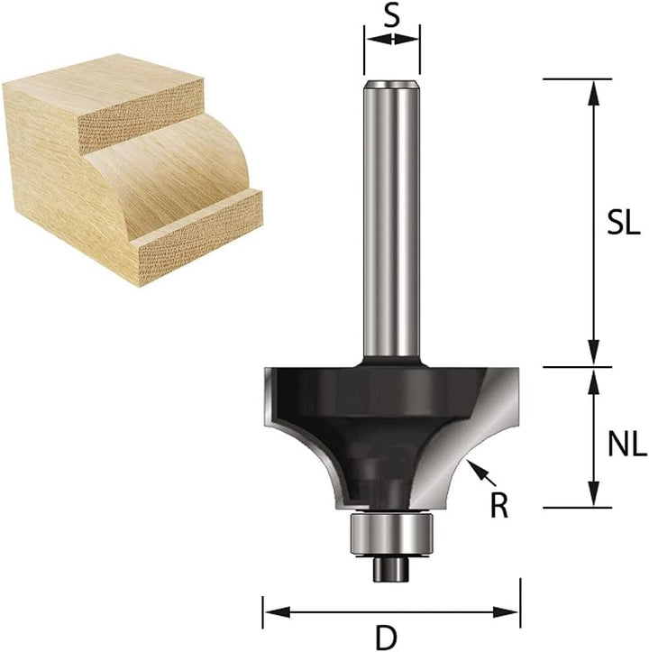 ENT 09728 Viertelstabfräser HW, Schaft (S) 6 mm, Durchmesser (D) 24,7 mm, NL 12,7 mm, R 6 mm, SL 32