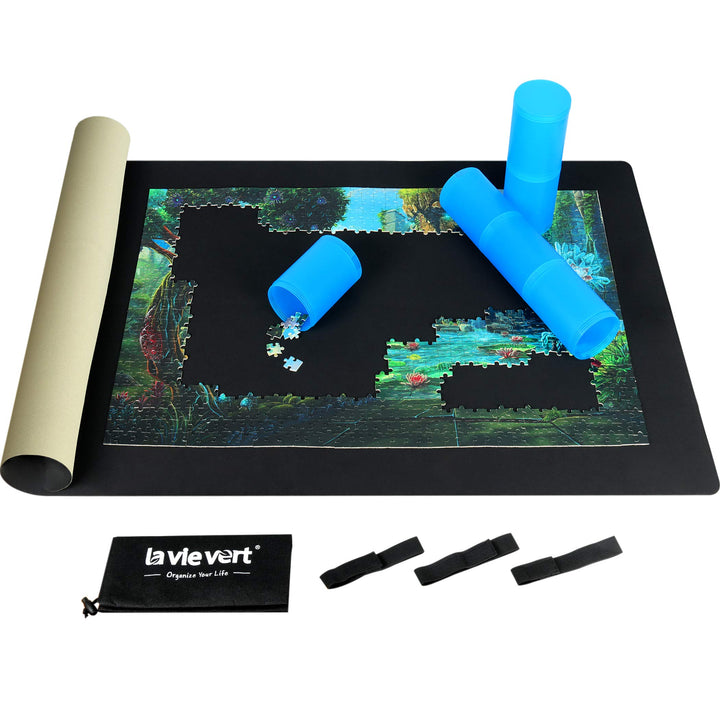 LAVIEVERT 2 mm Dickes Neopren, doppelseitig, Schwarz & Khaki, Puzzle-Aufbewahrungsmatte, Puzzle-Aufb
