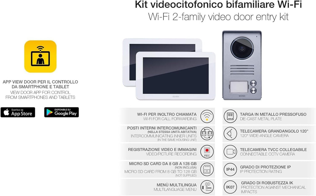 VIMAR K40956 Videosprechenalagen-Set 2 Familie enthält Freisprech-Touchscreen-Videohaustelefon LCD7i