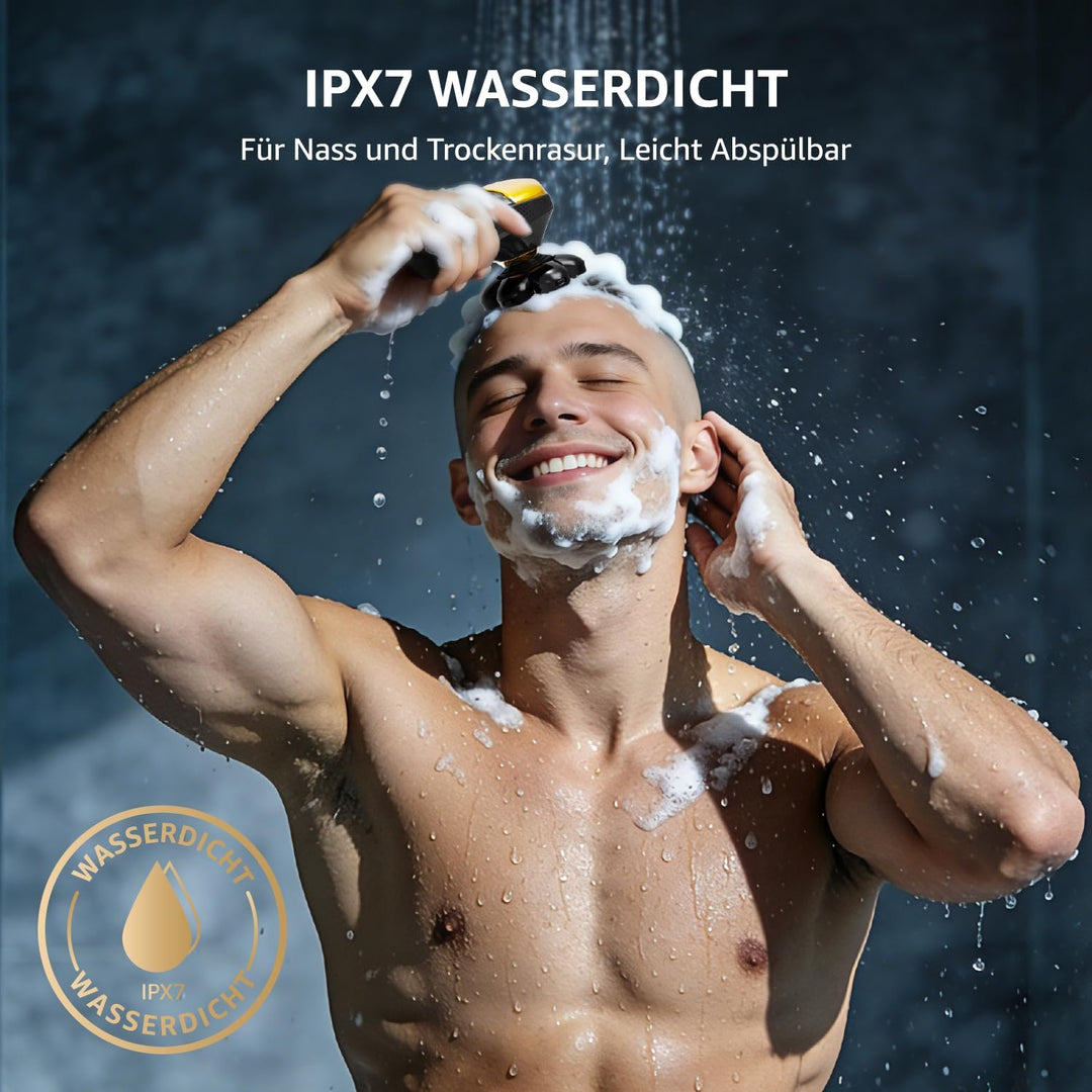 Glatzen- Rasierer Herren elektrisch, 7D Kopfrasierer Glatze mit 5-in-1-Pflegeset, LED-Anzeige, Wiede