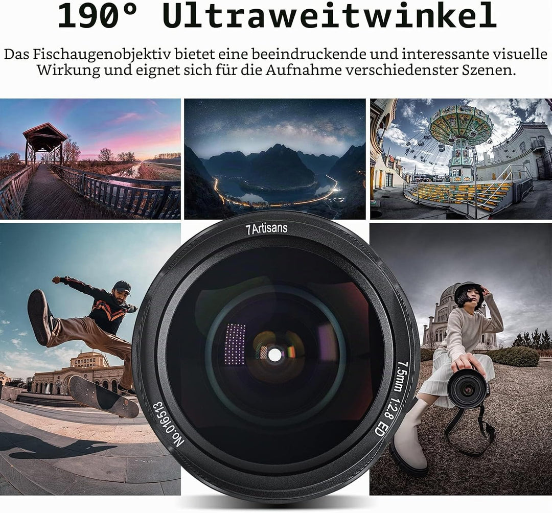 7artisans 7,5 mm f2.8 Mark II APS-C Fischaugen-Weitwinkel-Objektiv für spiegellose Canon R Mount Kam