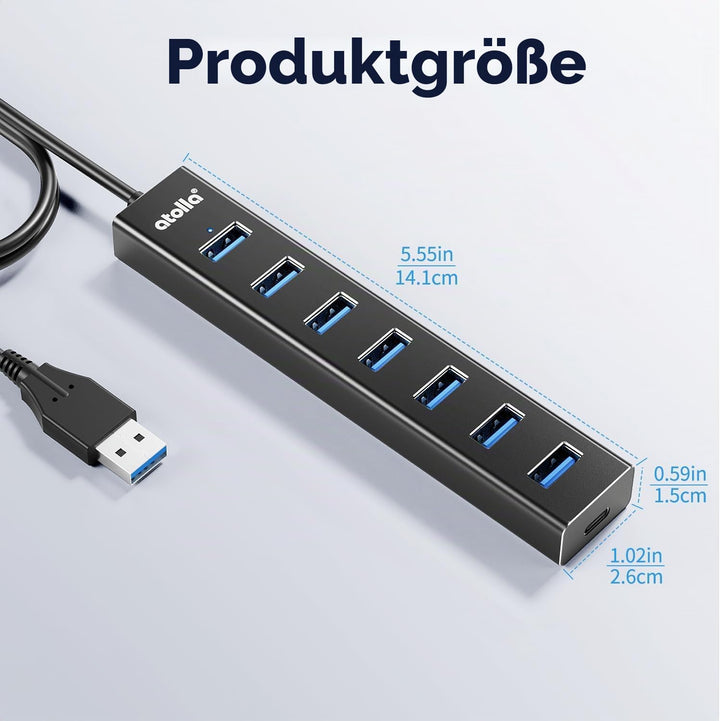 USB Hub 3.0, Aluminium 8-Port USB Verteiler 5Gbps Adapter mit 100cm Lang Kabel, Mehrfach USB3.0-Date