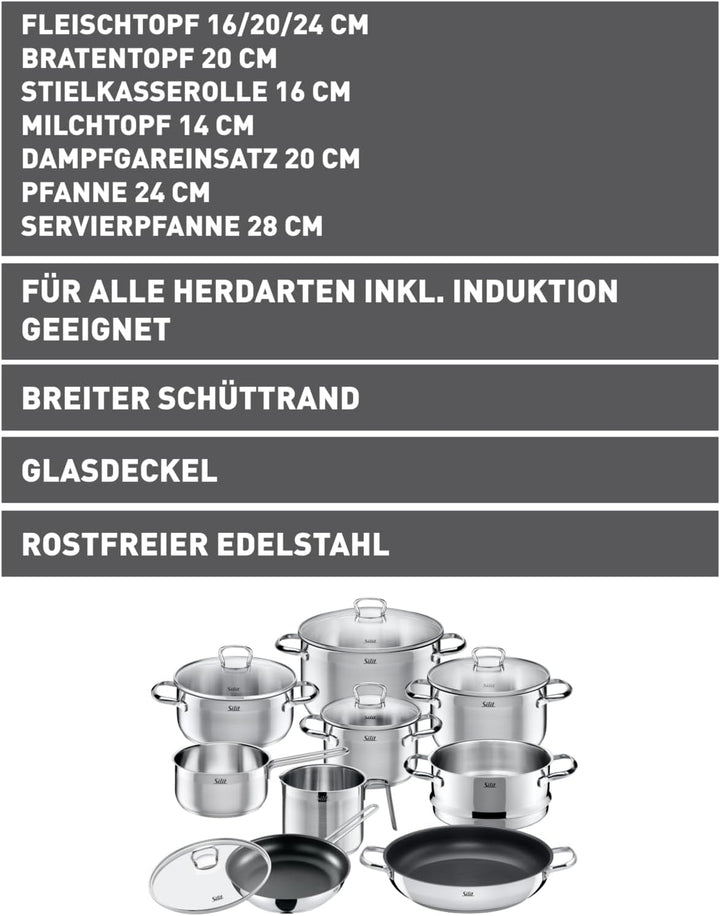 Silit Toskana Topfset induktionsgeeignet 10-teilig, Kochtopf Set mit Glasdeckel, Induktionskochtöpfe