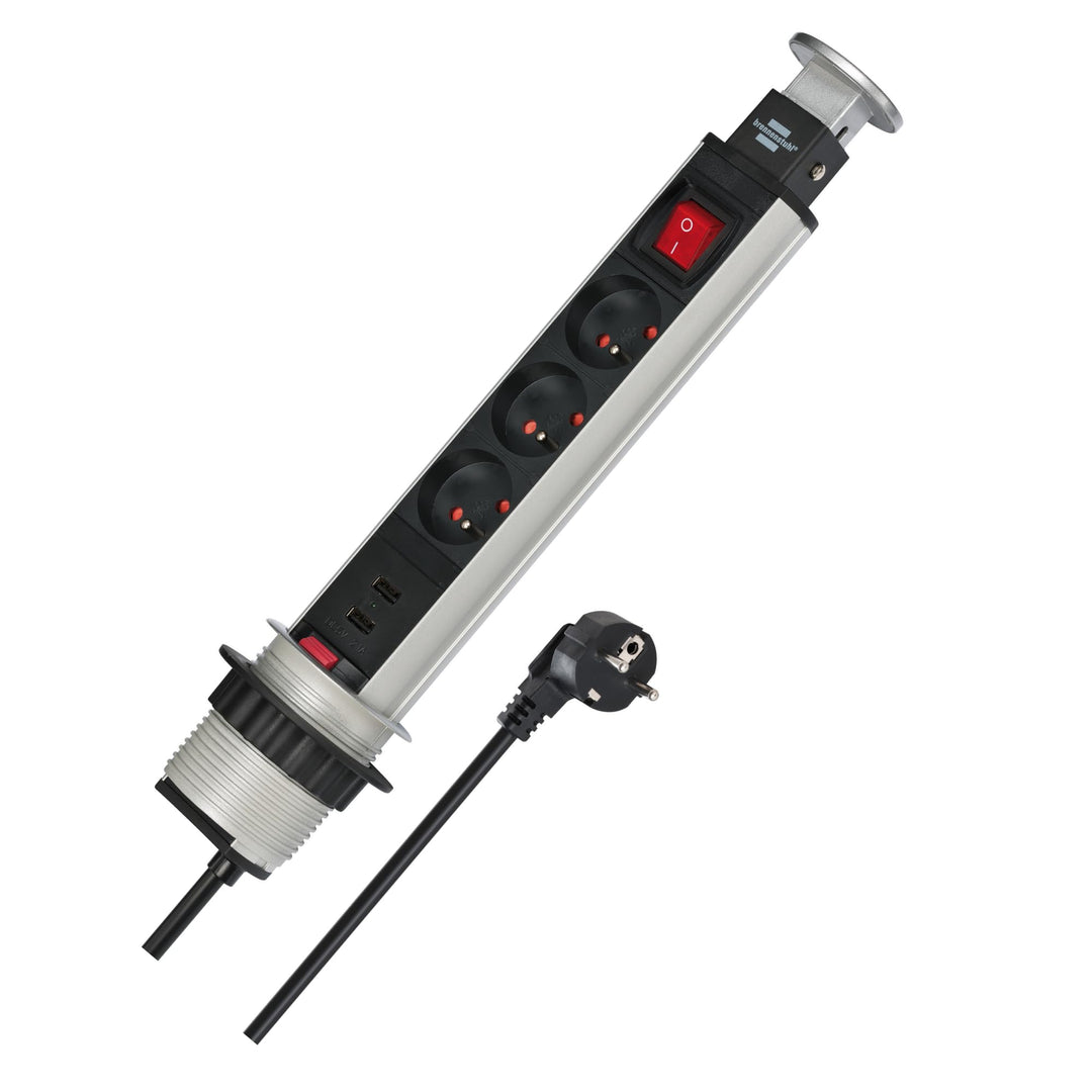 Brennenstuhl 1396201013 Steckdoseneinheit Tower Power, 3-Fach, USB 3 PRISES 2M- 2xUSB Anthrazit, 3 P