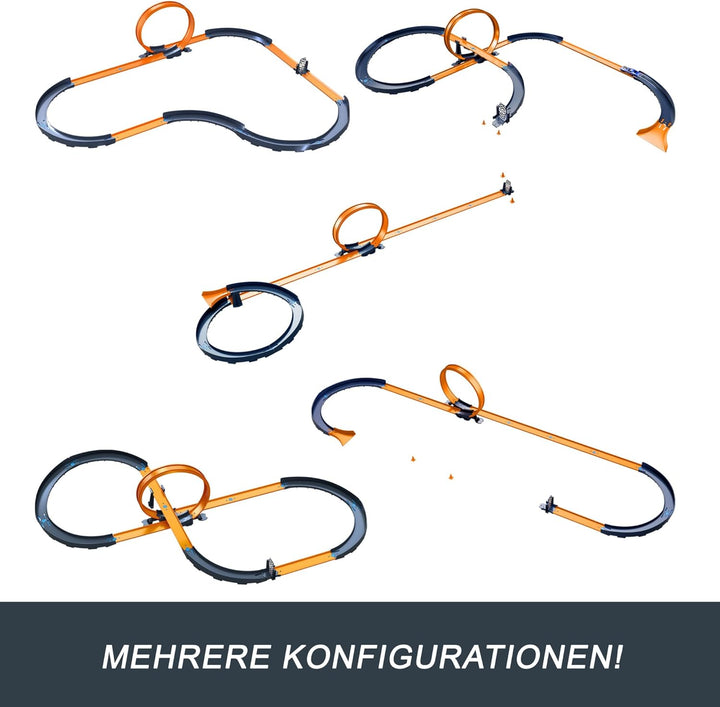 Hot Wheels Spielzeugauto-Trackset mit ferngesteuertem Fahrzeug im Massstab 1:64 und mehr als 30 Trac