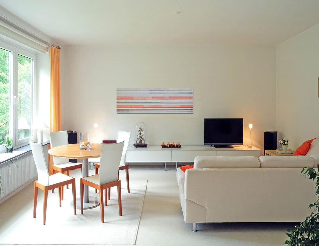 Paul Sinus Art Panoramabild auf Leinwand und Keilrahmen 150x50cm Kunst abstrakt rot grau