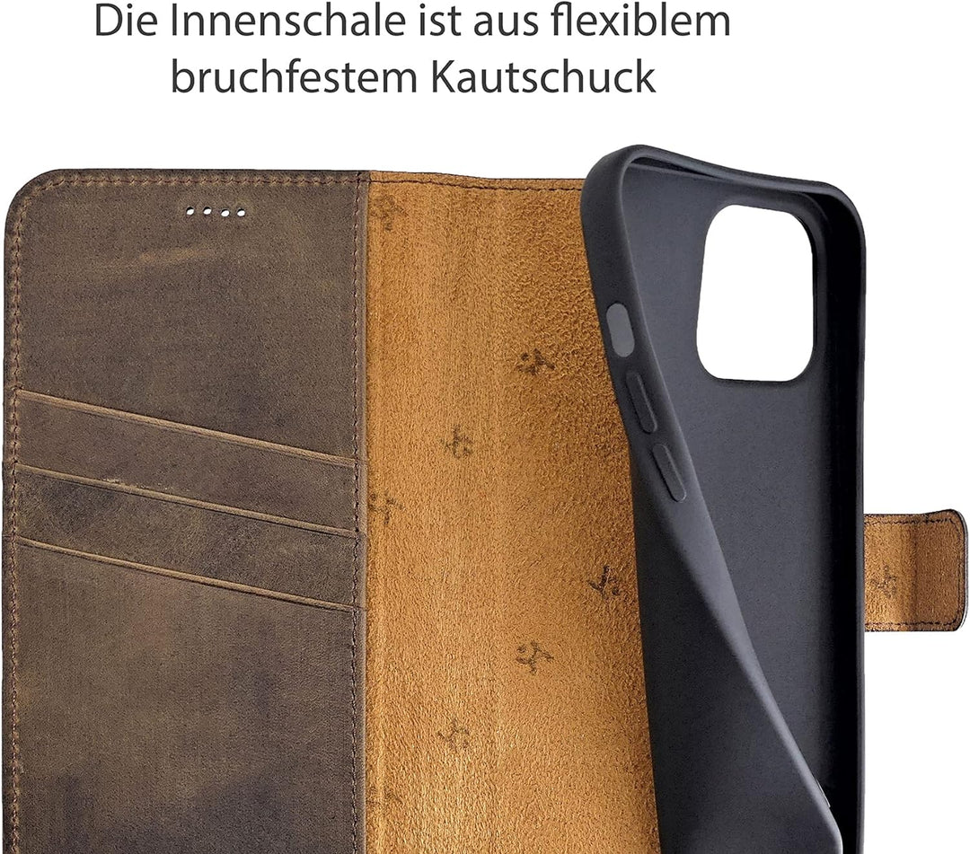 Suncase Book-Style Hülle kompatibel mit iPhone 12 Mini (5.4") Leder Tasche (Slim-Fit) Lederhülle Han