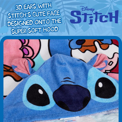 Disney Stitch Kapuzenhandtuch, Angel-Poncho, 100% Baumwolle, Strandtuch für Kinder, Badetuch, Badetu