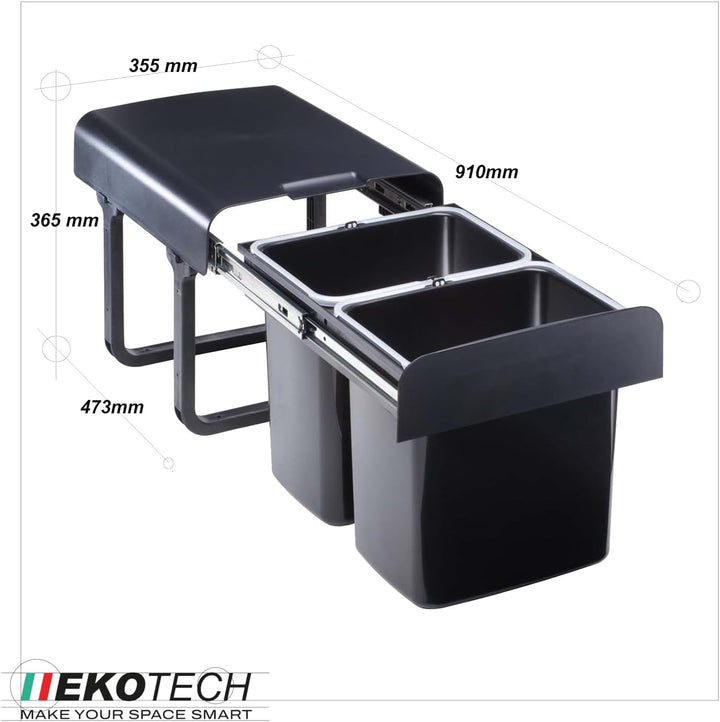 EKOTECH Abfallsammler EKKO 40 BIO mit 32 Liter Füllvolumen für 40 cm Schrankbreite