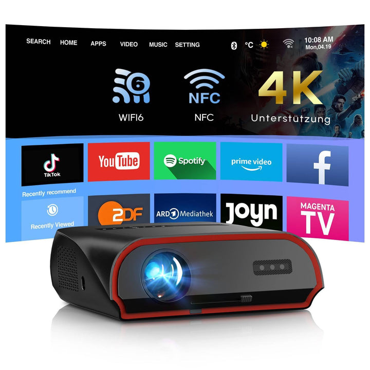 4K Heimkino Beamer mit HDMI ARC Smart OS, 2200ANSI Tageslich Ultra HD Smart Projektor für Schlafzimm