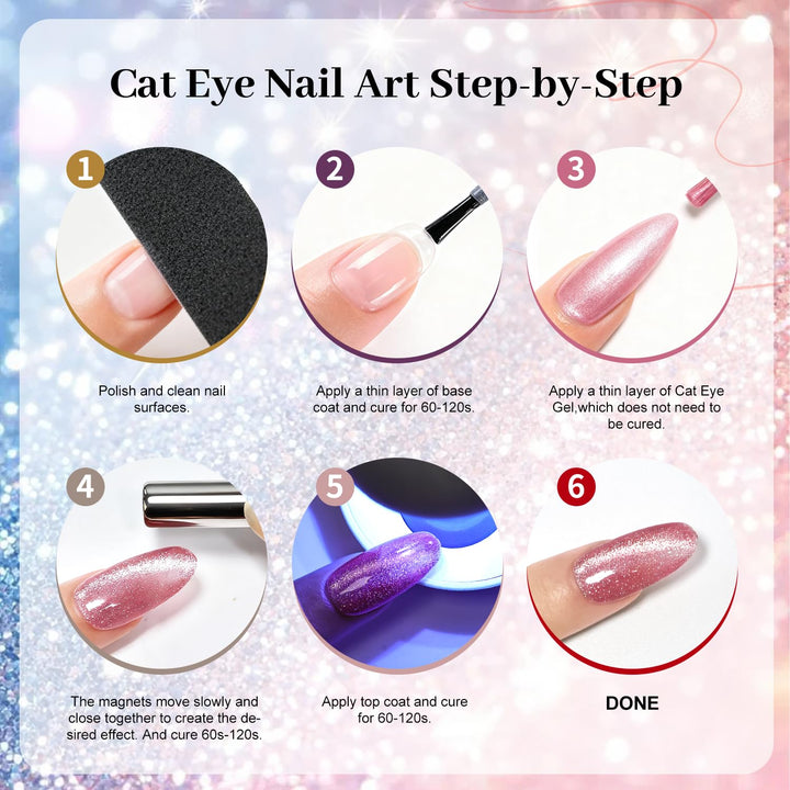 JODSONE Cat Eye Gel Nagellack-Set - 10 Farben mit Magnet Cat Eye Gel Nagellack Sparkling-CE, Sparkli