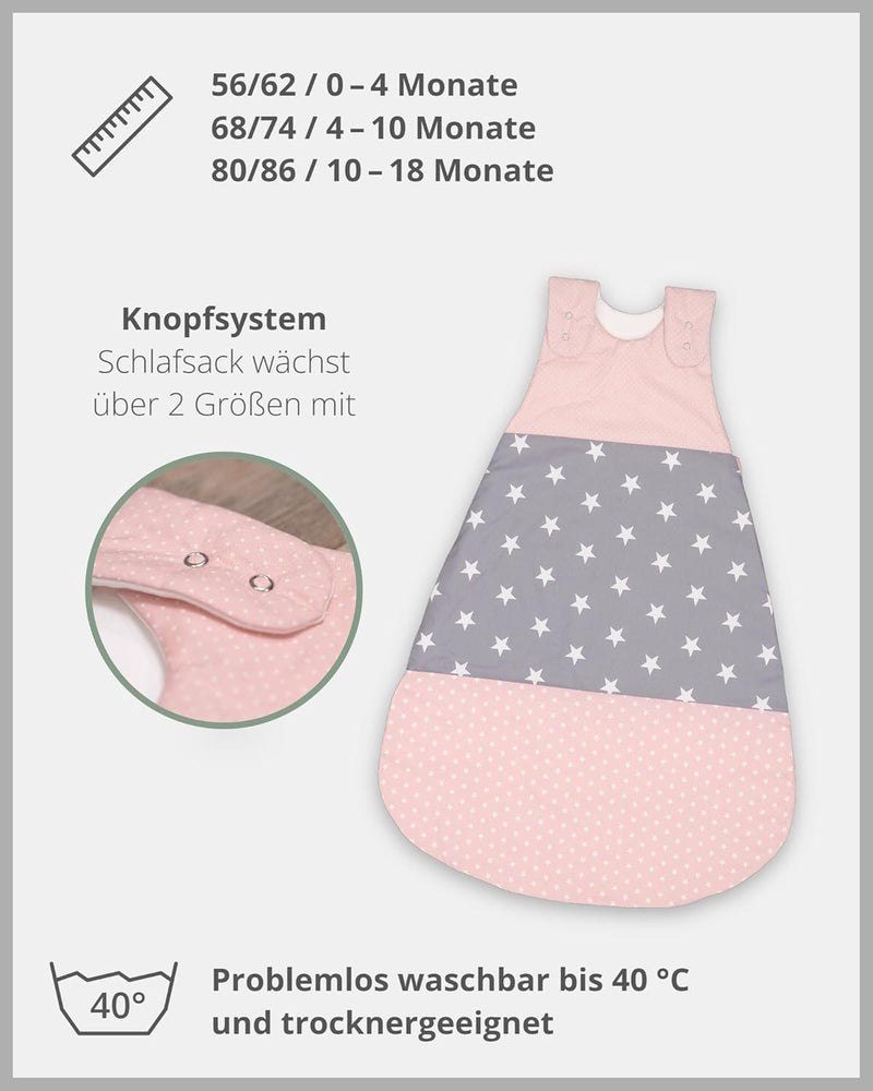 ULLENBOOM Sommerschlafsack Baby Rosa Grau (Made in EU) - Aus OEKO-TEX Materialien - 0,5 TOG, Schlafs