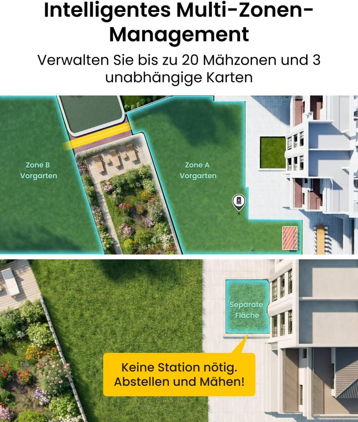 TerraMow V600 Mähroboter ohne Begrenzungskabel mit Garage, Tri-AI Vision-Technologie ohne Kabel-/RTK