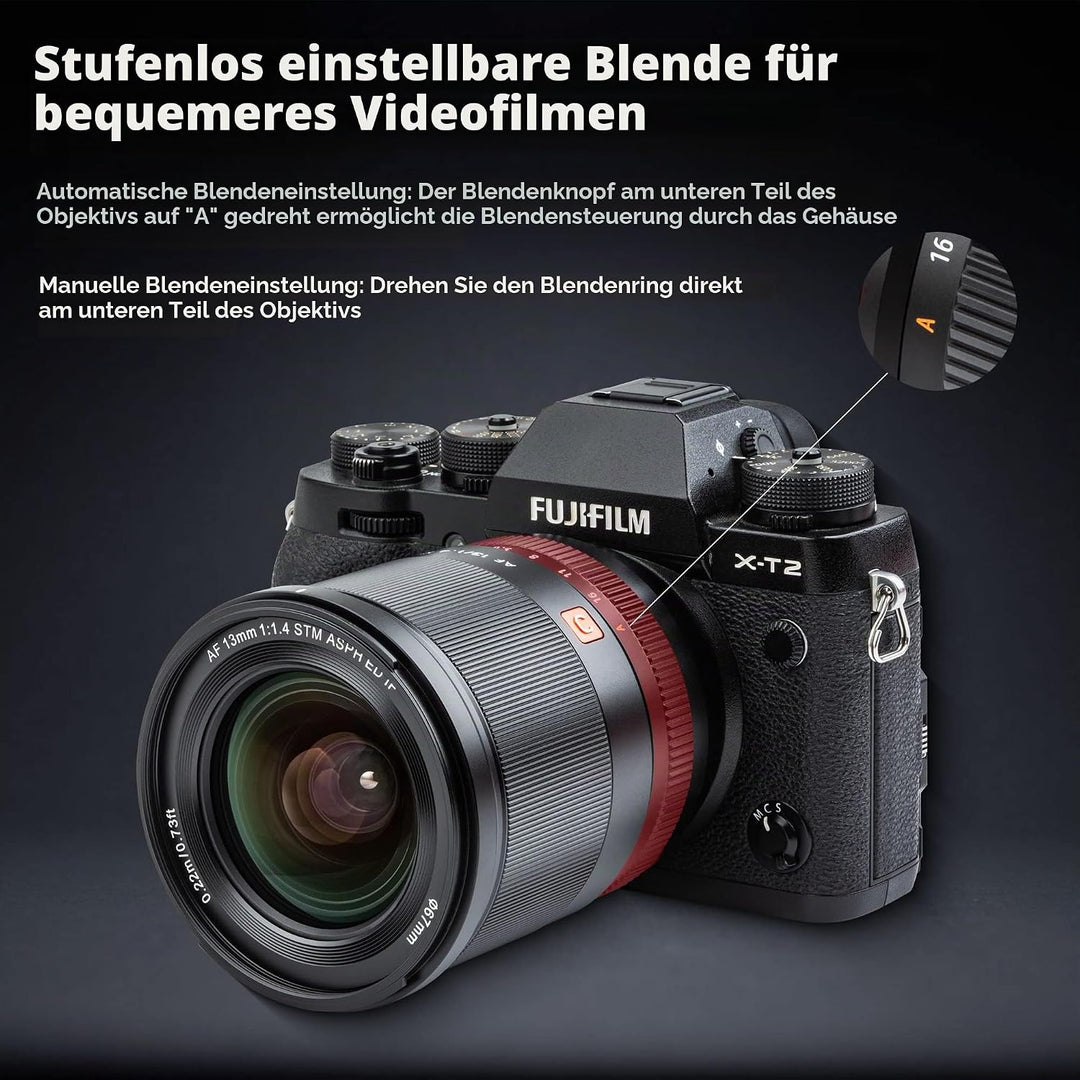 VILTROX AF13mm F1.4 APS-C Objektiv für Fuji X-Mount, Ultra-Weitwinkel Autofokus Prime Objektiv für F