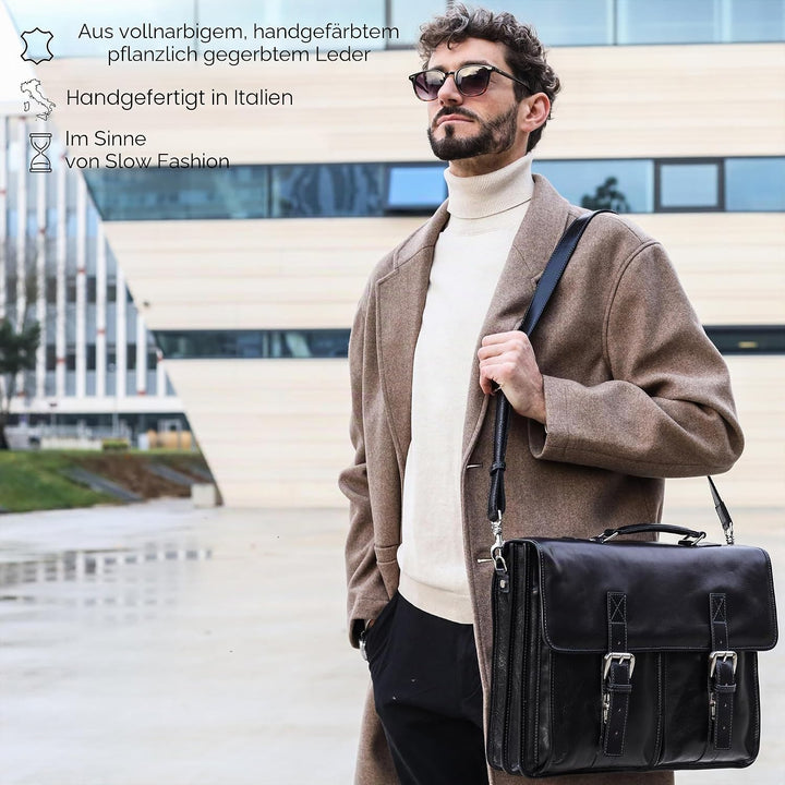Time Resistance Leder Aktentasche Handgefertigte Umhängetasche Laptop Tasche für bis zu 15 Zoll Lapt