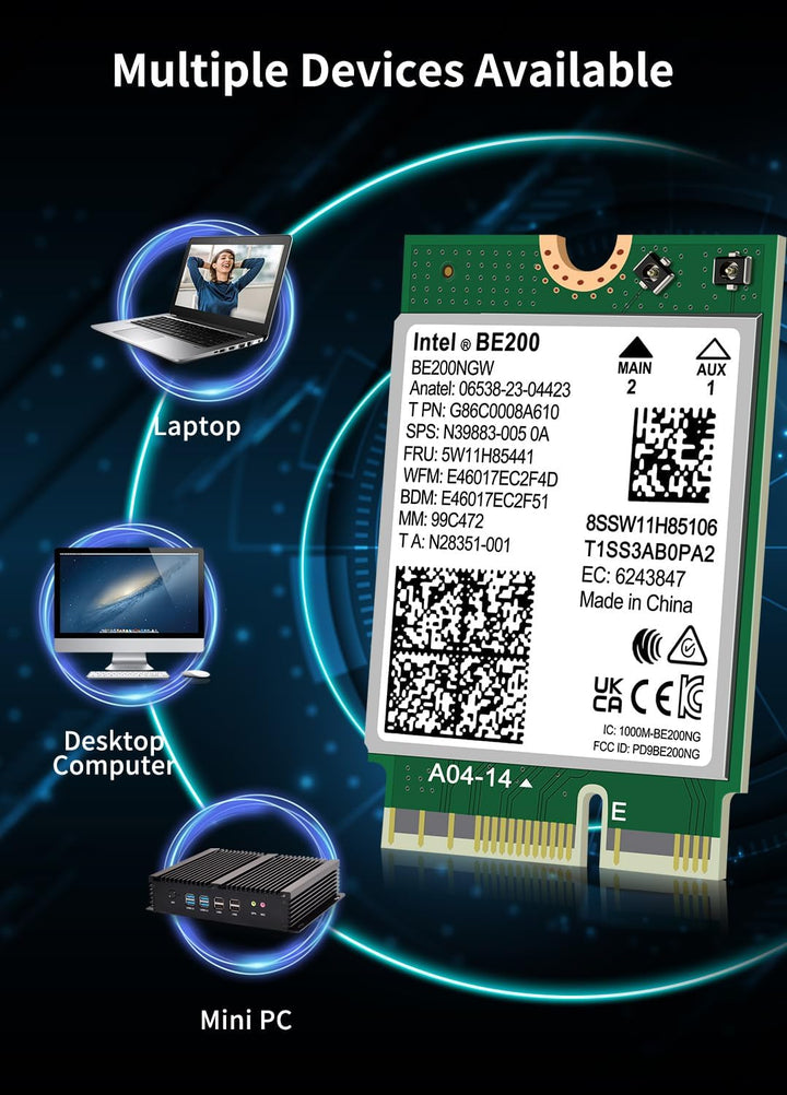 NICGIGA WiFi 7 Wireless Card Intel BE200 NGW, Bluetooth 5.4, 5800Mbps M.2/NGFF Network Support Windo
