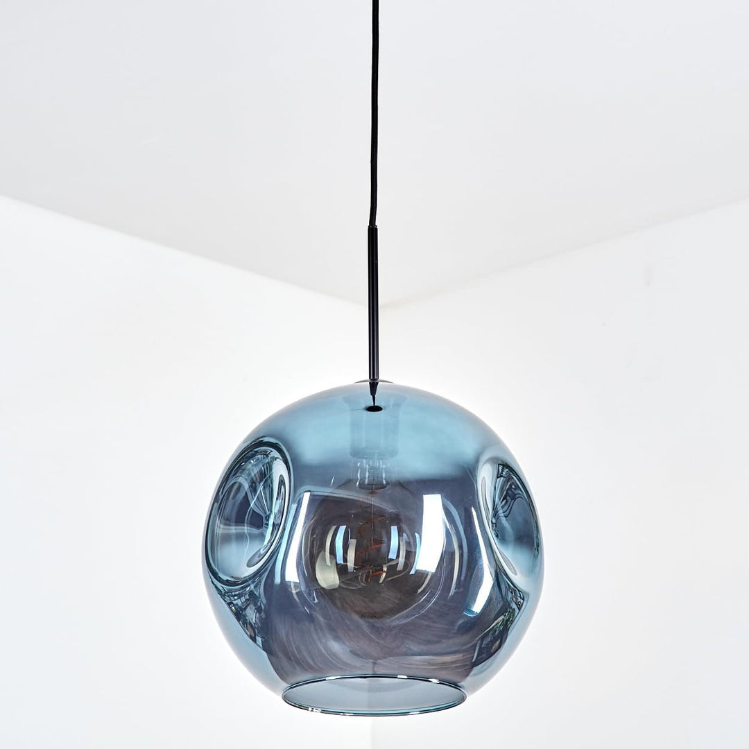 HOFSTEIN Hängeleuchte Ripoll, 1-flammige Hängelampe aus Metall/Glas in Schwarz/Blau, moderne Pendell