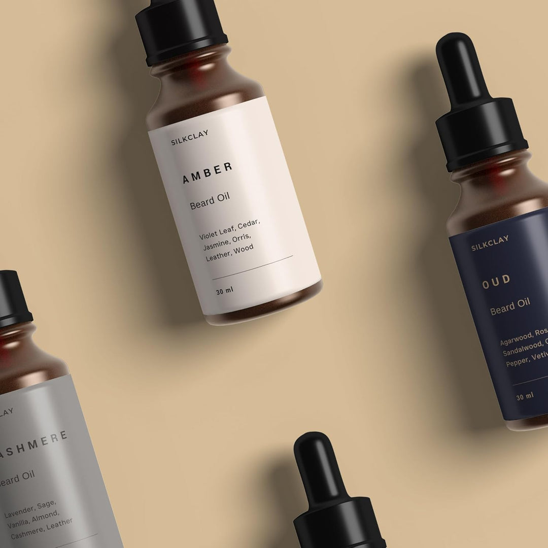 SILKCLAY Amber Bartöl und Gesichtshautöl Beard Oil aus 6 Ölen nährt und revitalisiert 30 ml Zedernho