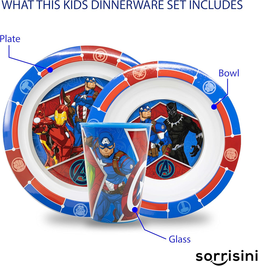 Kindergeschirr Set Avengers, Wiederverwendbares Set, Geschirr mit Teller, Müslischale und Tasse, Frü