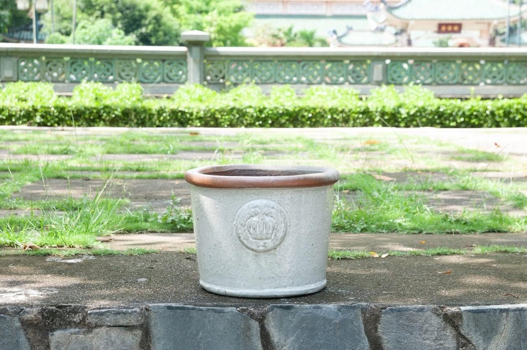 Teramico Pflanzgefäss Blumentopf Übertopf Krone Steinzeug glasiert Weiss Grau 34cm 45cm absolut Fros