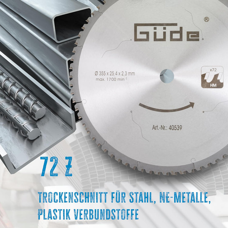 Güde 40539 Metallkreissägeblatt 350 T, 355 mm, 72 Zähne