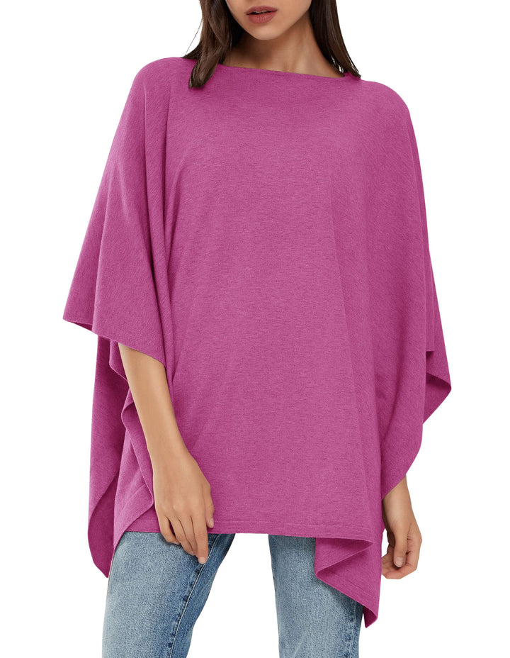 PULI Damen Pullover Poncho Elegant Viskose Strick Locker sitzend Poncho Schal Einheitsgrösse Hotpink