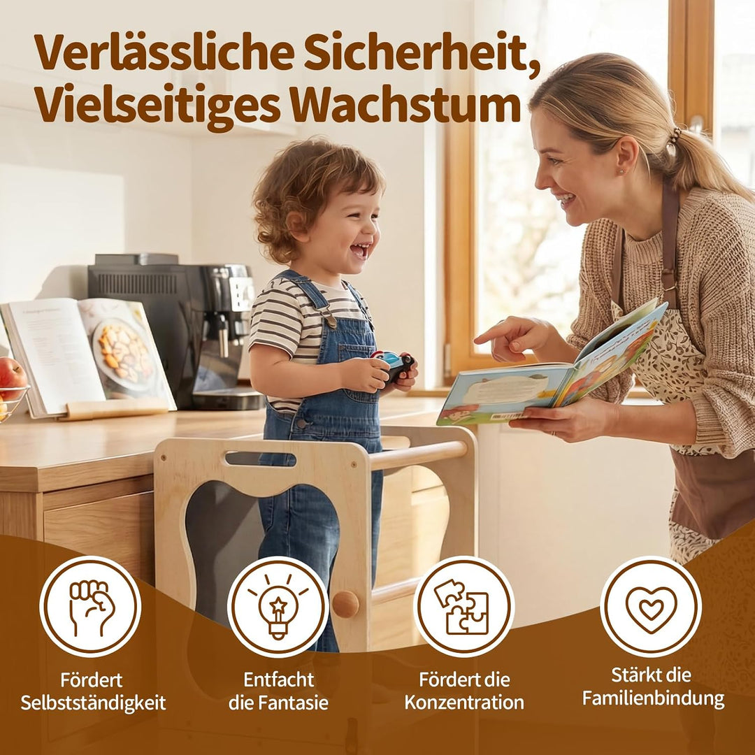 COSYLAND Montessori Lernturm Kinder ab 1 Jahr, klappbarer Lernturm 3 in 1 mit Tafel, Learning Tower