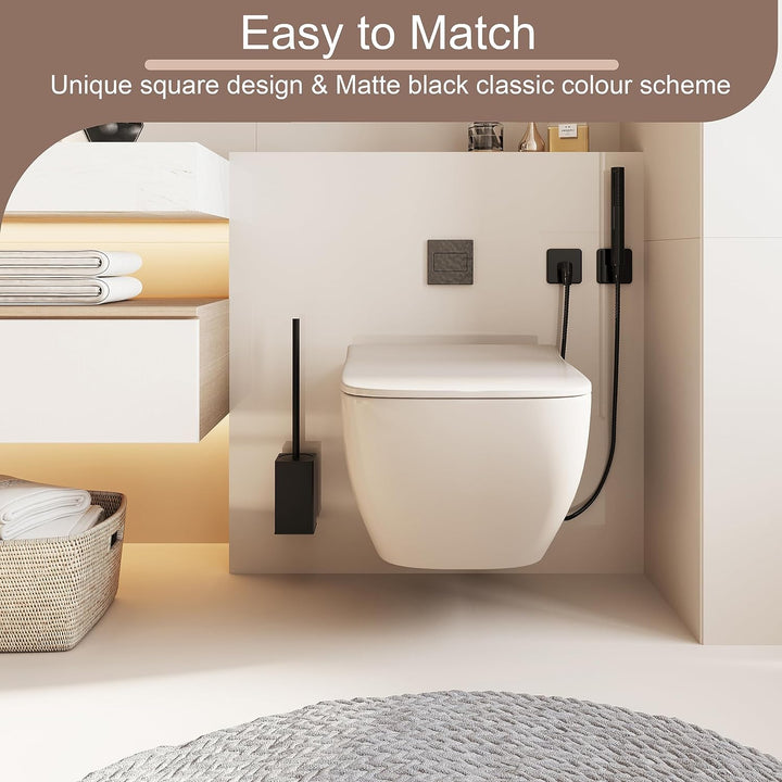 bgl WC-Bürstenhalter zur Wandmontage, 2 Stück Verpackt, Matt Schwarz Toilettenbürste, Metall, Wandmo