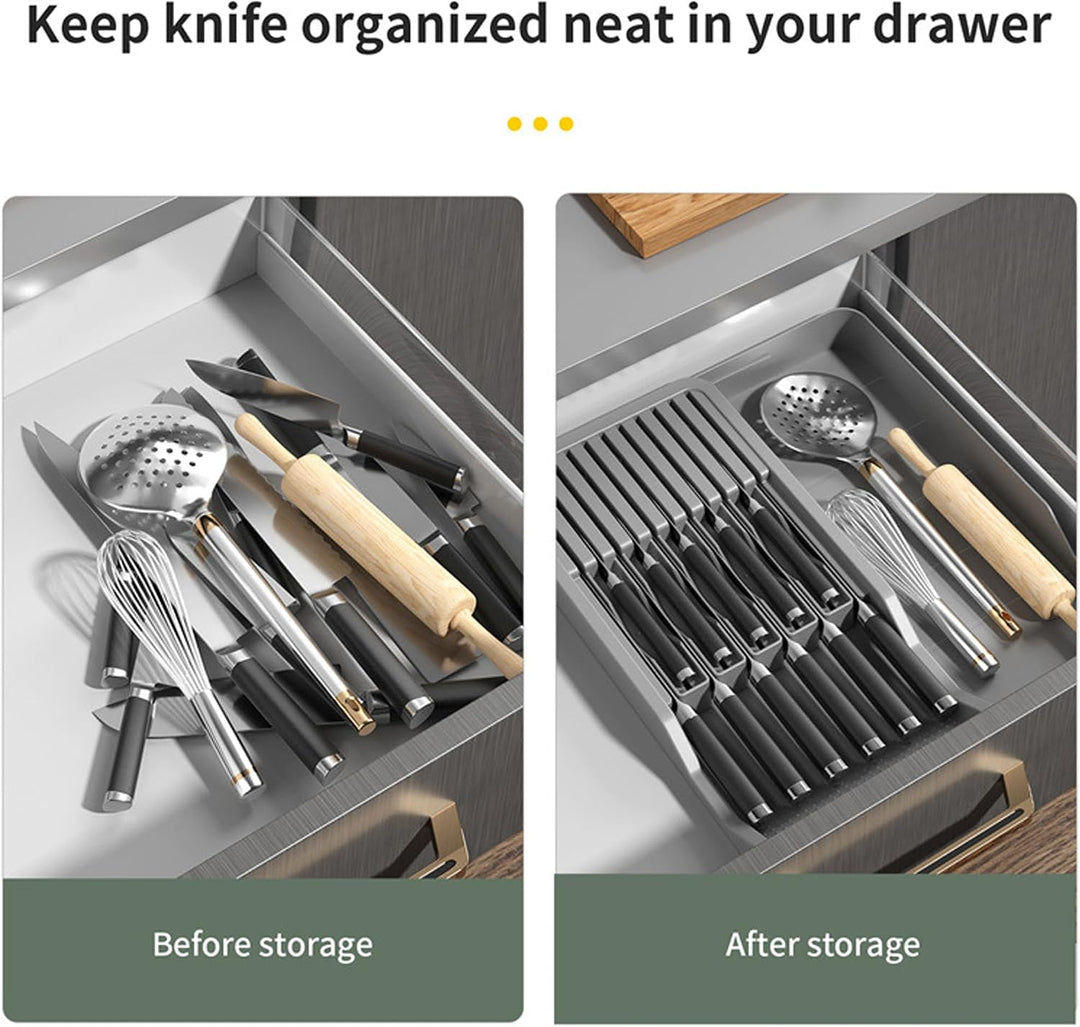 Messerhalter Schublade, Rutschfestem Messer Organizer Schublade Zwei-Schicht-Auszug für 11 Messer, K