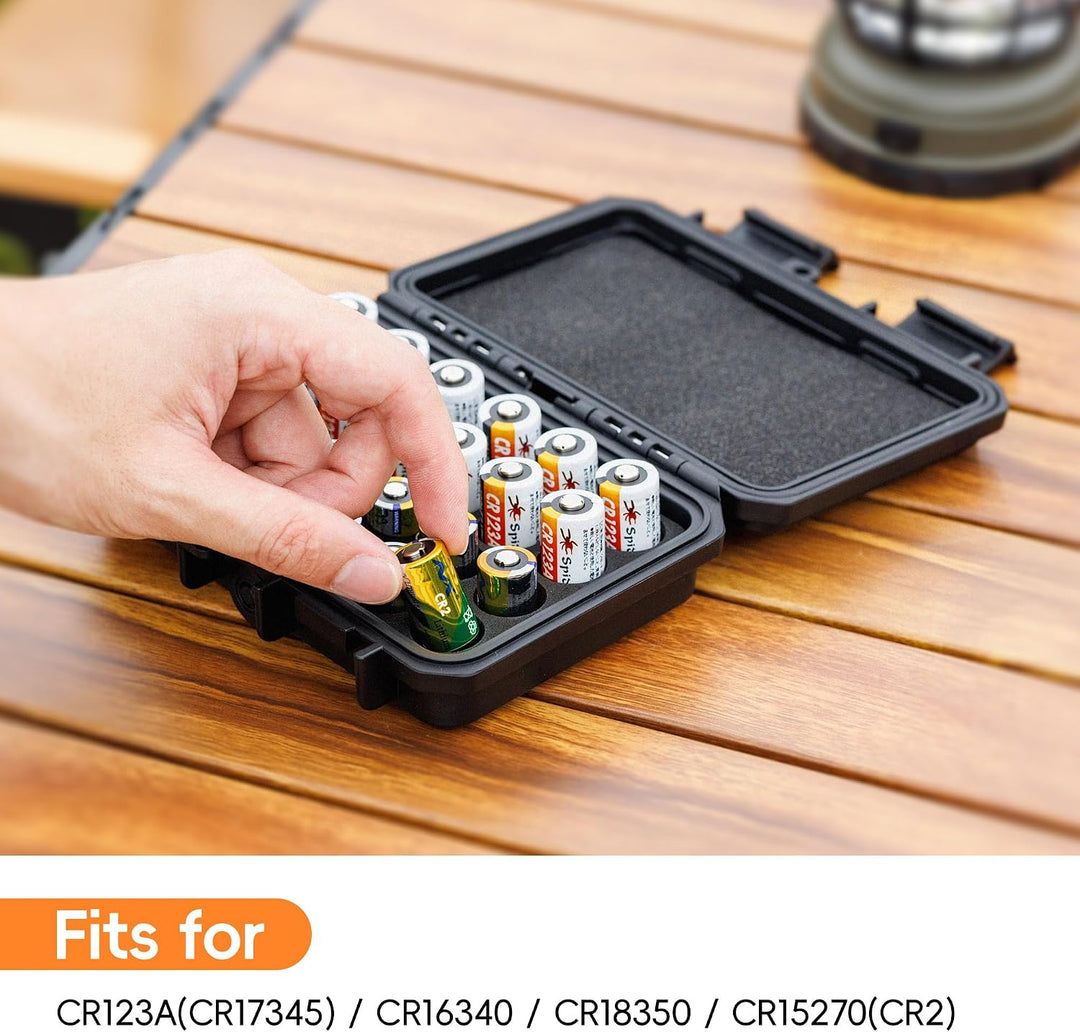 24 Slots CR2 CR123 CR123A Lithium Batterie Organisationskoffer IP67 Wasserdichter Hartschalenkoffer