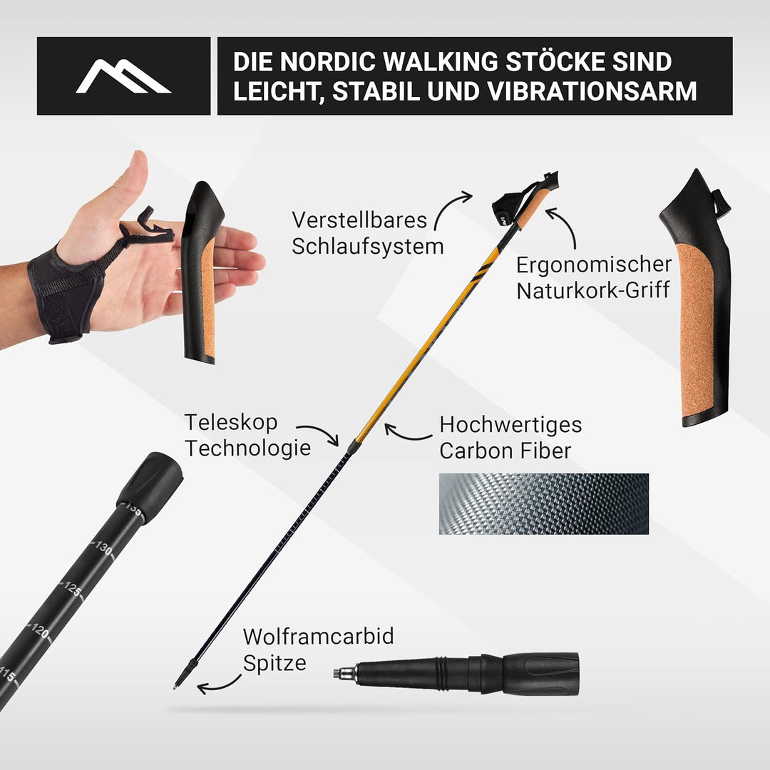 MSPORTS Nordic Walking Stöcke Carbon Premium - aus hochwertigem Carbon - Superleicht - individuell e