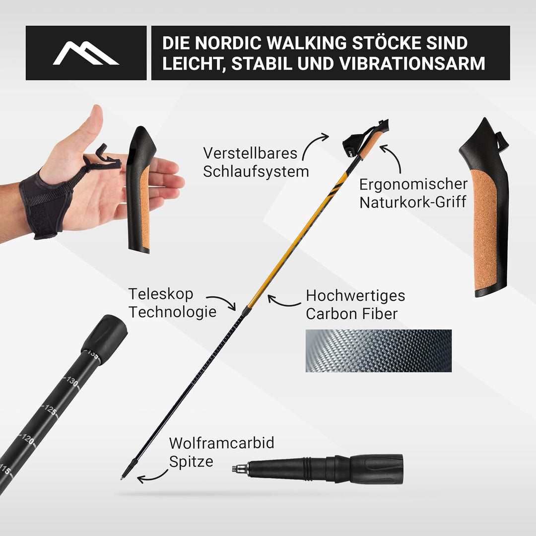 MSPORTS Nordic Walking Stöcke Carbon Premium - aus hochwertigem Carbon - Superleicht - individuell e