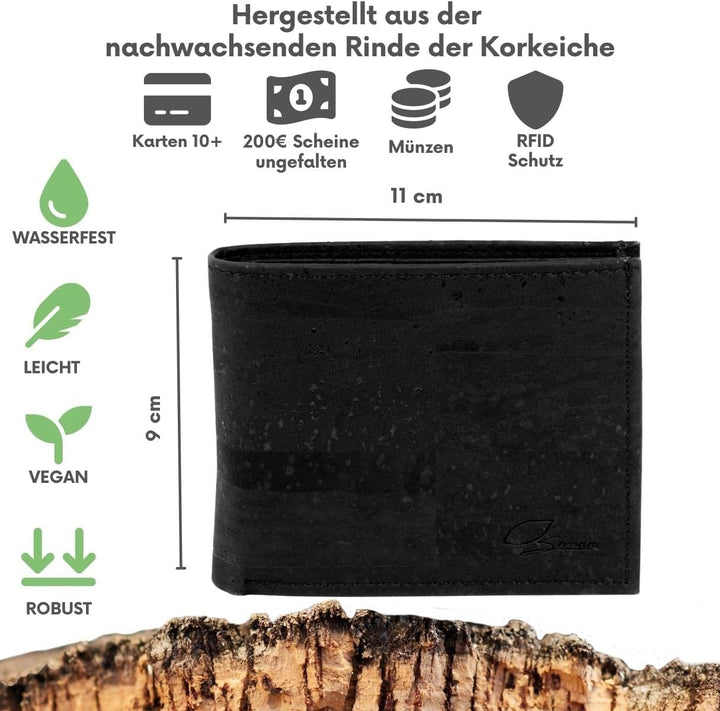 Simaru Geldbeutel Geldbörse Portmonee Vegan aus Kork,Portemonnaie mit RFID Schutz, hochwertiges Kork