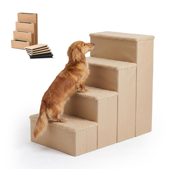 Relaxdays Hundetreppe, 4 Stufen, Stauraum, HxBxT: 65 x 40 x 70 cm, faltbar, Stoffbezug, Hunderampe B