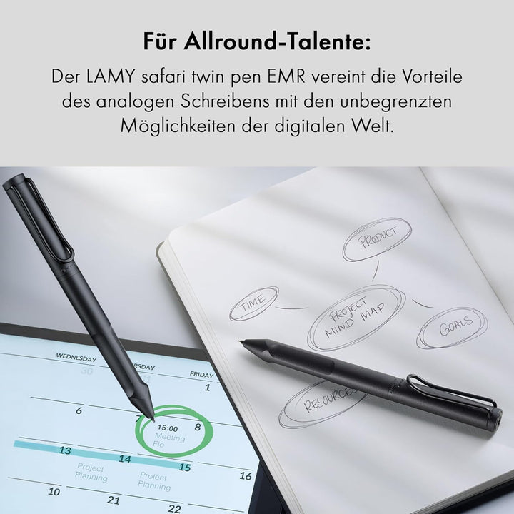 LAMY safari twin pen all black EMR Stylus 2-in-1 Kugelschreiber in der Farbe Schwarz für den flexibl