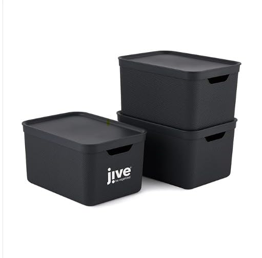Jive Dekobox 3er- Set Aufbewahrungsbox 16l mit Deckel, Kunststoff (PP recycelt), dunkelgrau, 3x16l (
