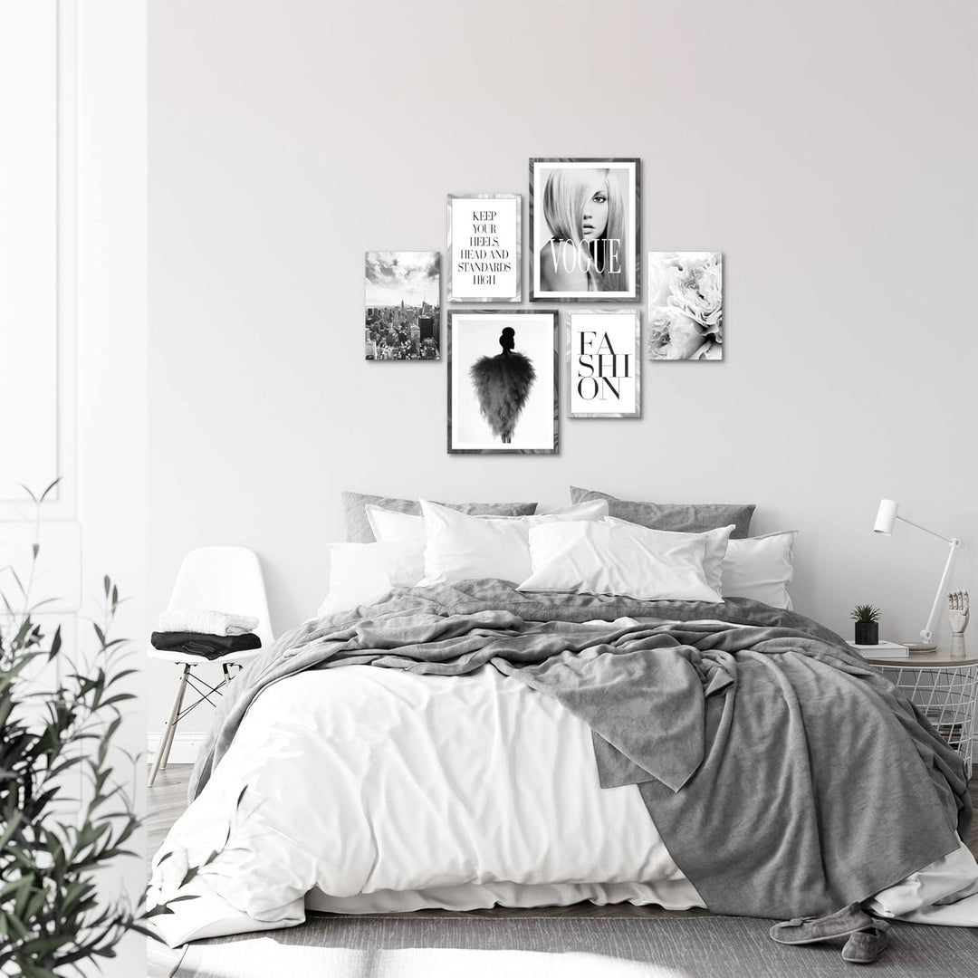 Novart Wandbilder Set Coco Fashion Schwarz Weiss - KEIN EXTRA RAHMEN BENÖTIGT - Modern Deko - Wohnzi
