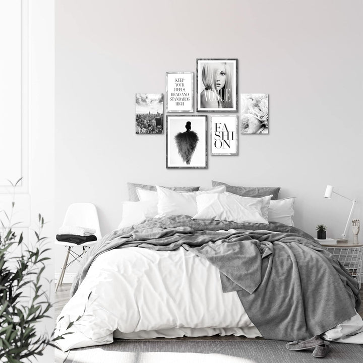 Novart Wandbilder Set Coco Fashion Schwarz Weiss - KEIN EXTRA RAHMEN BENÖTIGT - Modern Deko - Wohnzi