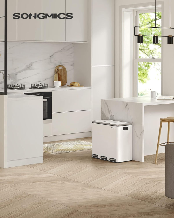 SONGMICS Mülleimer Küche, 3 x 18 L, Mülltrennsystem 3 Fächer, inklusive 15 Müllbeutel, Abfalleimer,